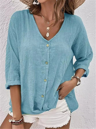 Chana | Women’s Regular Fit V Neck Button Down Shirt with Loose Flattering Cut
