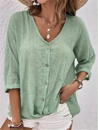 Chana | Women’s Regular Fit V Neck Button Down Shirt with Loose Flattering Cut