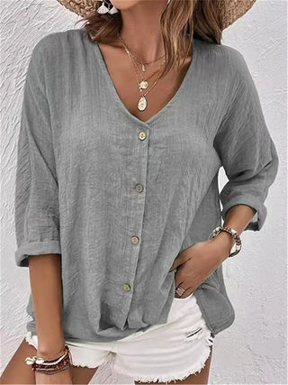 Chana | Women’s Regular Fit V Neck Button Down Shirt with Loose Flattering Cut