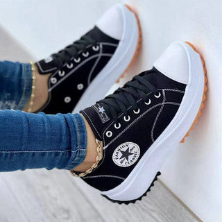 Galatea | Women's Low-Top Canvas Platform Sneakers with Thick Jagged Rubber Sole