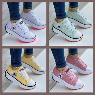 Galatea | Women's Low-Top Canvas Platform Sneakers with Thick Jagged Rubber Sole