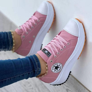 Galatea | Women's Low-Top Canvas Platform Sneakers with Thick Jagged Rubber Sole