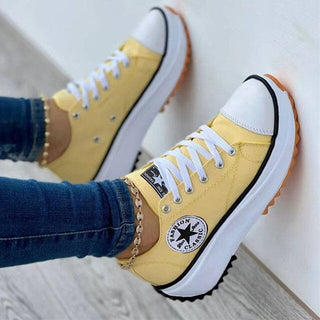 Galatea | Women's Low-Top Canvas Platform Sneakers with Thick Jagged Rubber Sole
