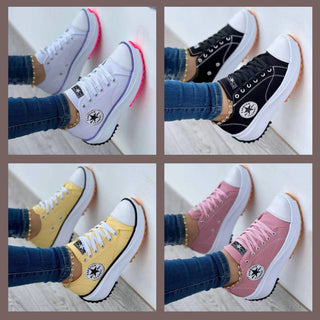 Galatea | Women's Low-Top Canvas Platform Sneakers with Thick Jagged Rubber Sole