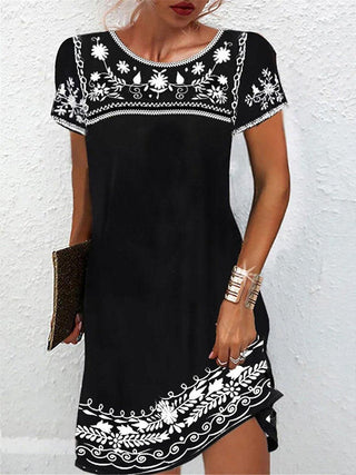Rosabel | Women's Printed Mini Dress with Crew Neck and Short Sleeves