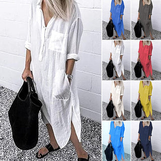 Briony | Long Split Shirt Dress for Women, Elegant Relaxed-Fit Casual Maxi Dress