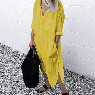 Briony | Long Split Shirt Dress for Women, Elegant Relaxed-Fit Casual Maxi Dress