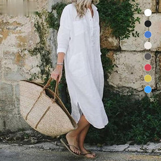Briony | Long Split Shirt Dress for Women, Elegant Relaxed-Fit Casual Maxi Dress