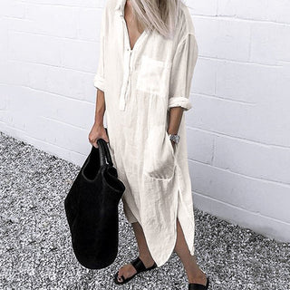 Briony | Long Split Shirt Dress for Women, Elegant Relaxed-Fit Casual Maxi Dress