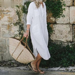 Briony | Long Split Shirt Dress for Women, Elegant Relaxed-Fit Casual Maxi Dress