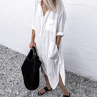 Briony | Long Split Shirt Dress for Women, Elegant Relaxed-Fit Casual Maxi Dress