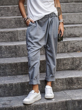 Shelona | Women’s Loose Baggy Pants with Dropped Crotch and Tapered Cuffed Legs
