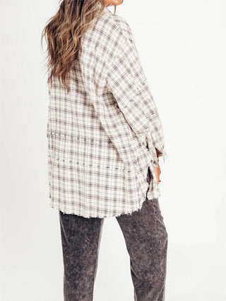 Sheera | Women’s Raw Edge Oversized Shirt Jacket with Button Down Front, Collared Neckline