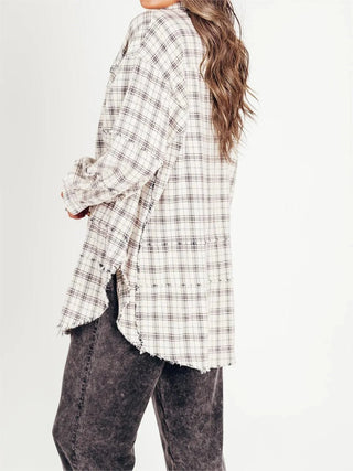 Sheera | Women’s Raw Edge Oversized Shirt Jacket with Button Down Front, Collared Neckline