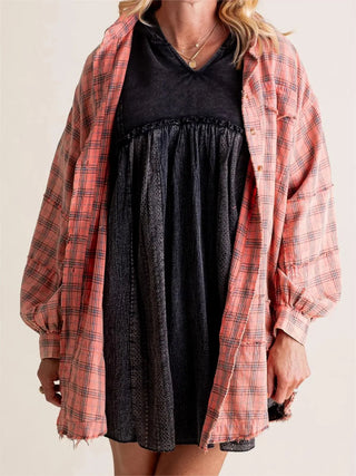 Sheera | Women’s Raw Edge Oversized Shirt Jacket with Button Down Front, Collared Neckline