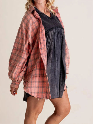 Sheera | Women’s Raw Edge Oversized Shirt Jacket with Button Down Front, Collared Neckline