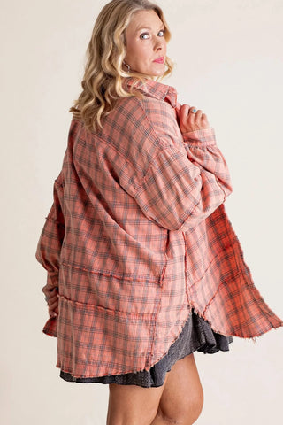 Sheera | Women’s Raw Edge Oversized Shirt Jacket with Button Down Front, Collared Neckline