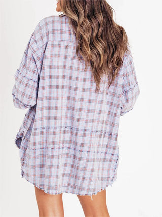 Sheera | Women’s Raw Edge Oversized Shirt Jacket with Button Down Front, Collared Neckline
