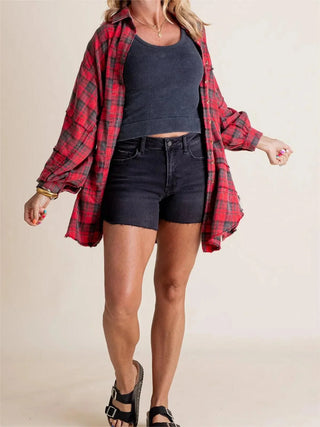 Sheera | Women’s Raw Edge Oversized Shirt Jacket with Button Down Front, Collared Neckline