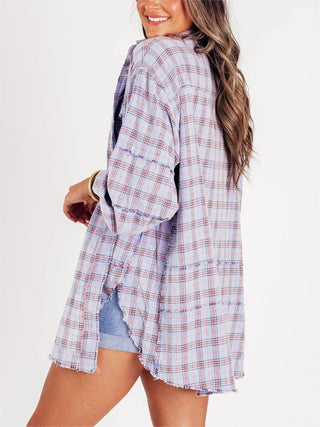Sheera | Women’s Raw Edge Oversized Shirt Jacket with Button Down Front, Collared Neckline