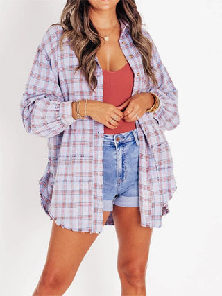 Sheera | Women’s Raw Edge Oversized Shirt Jacket with Button Down Front, Collared Neckline