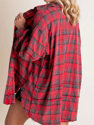 Sheera | Women’s Raw Edge Oversized Shirt Jacket with Button Down Front, Collared Neckline