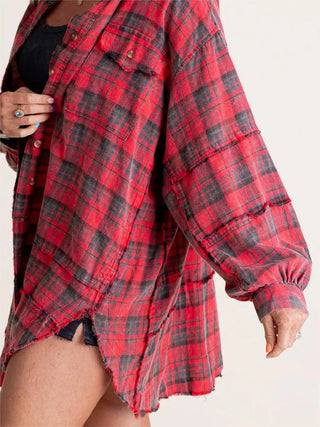 Sheera | Women’s Raw Edge Oversized Shirt Jacket with Button Down Front, Collared Neckline