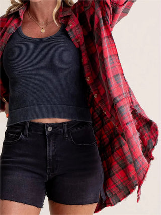 Sheera | Women’s Raw Edge Oversized Shirt Jacket with Button Down Front, Collared Neckline