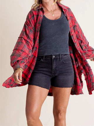 Sheera | Women’s Raw Edge Oversized Shirt Jacket with Button Down Front, Collared Neckline