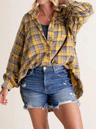 Sheera | Women’s Raw Edge Oversized Shirt Jacket with Button Down Front, Collared Neckline