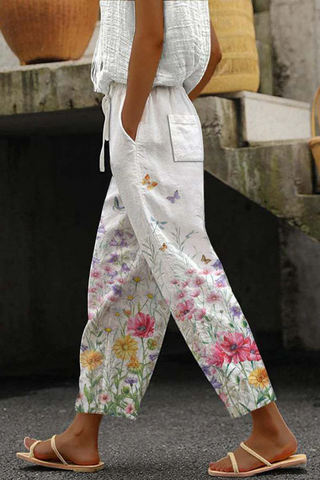 Zared | Women’s Wide Leg Ankle-Length Pants with High Elastic Drawstring Waist