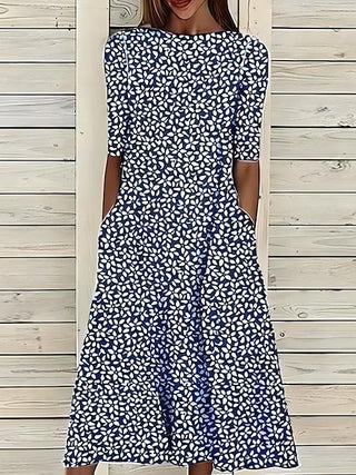 Serenity | Women's Floral Midi Dress with Pockets